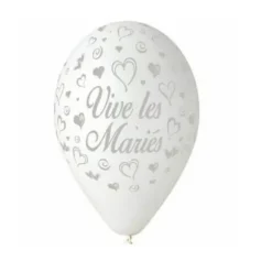 10 Ballons "Vive les mariés" - 30 cm - Couleur Blanc
