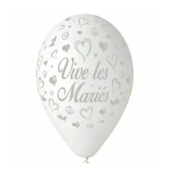 10 Ballons "Vive les mariés" - 30 cm - Couleur Blanc