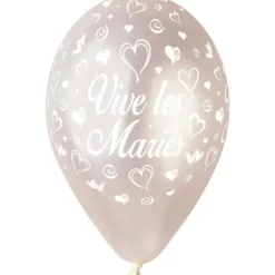 10 Ballons "Vive les mariés" - 30 cm - Couleur Perle