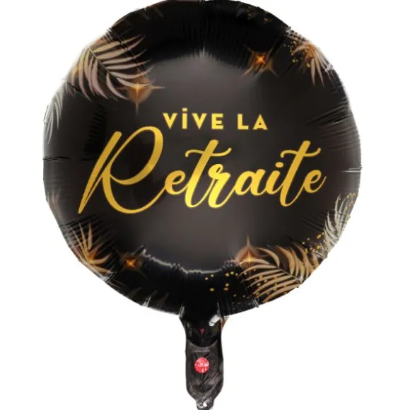 Ballon "Vive la Retraite" en aluminium arrondi - Diamètre 45 cm - Collection Retraite Dorée - Couleur au choix