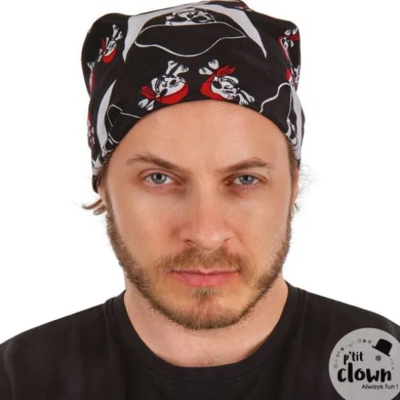 Bandana noir de pirate avec têtes de mort