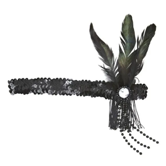Bandeau Charleston Sequins et Plumes - Noir