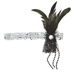 Bandeau Charleston Sequins et Plumes - Argent