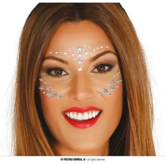 Bijoux de visage adhésifs - Étoiles d'Argent