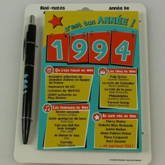 Bloc-notes et Stylo Année de naissance 1994
