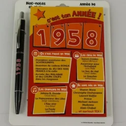 Bloc-notes et Stylo Année de naissance 1958