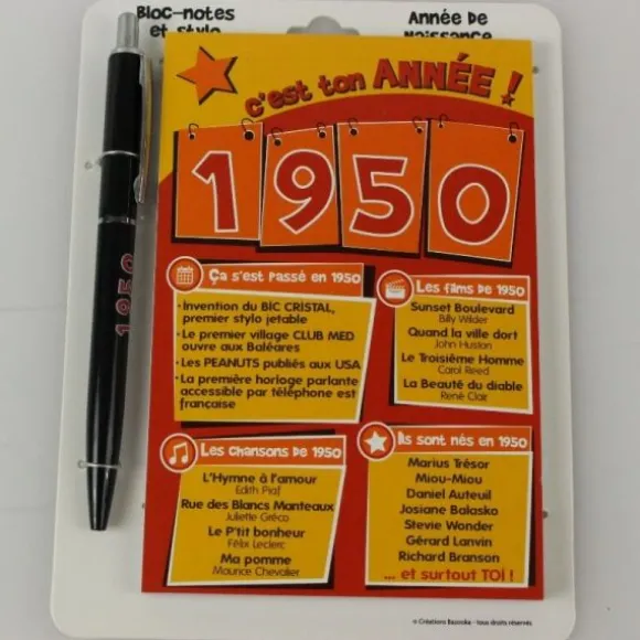 Bloc-notes et Stylo Année de naissance 1950