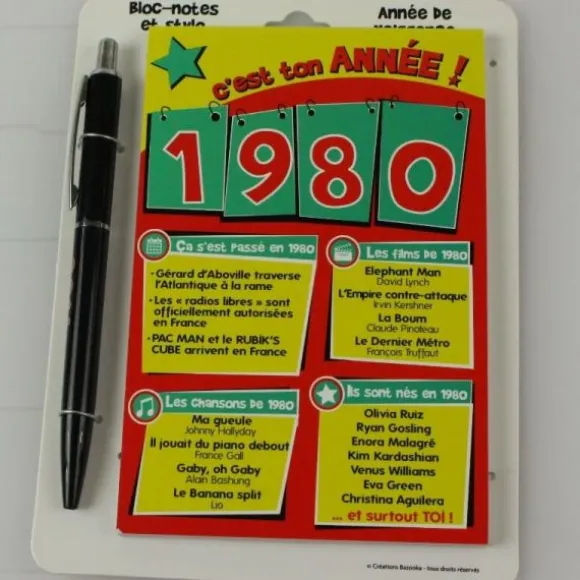 Bloc-notes et Stylo Année de naissance 1980