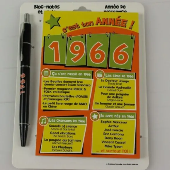 Bloc-notes et Stylo Année de naissance 1966
