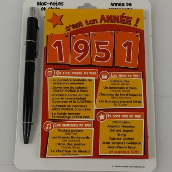 Bloc-notes et Stylo Année de naissance 1951