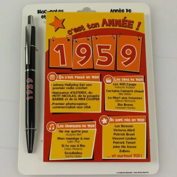 Bloc-notes et Stylo Année de naissance 1998