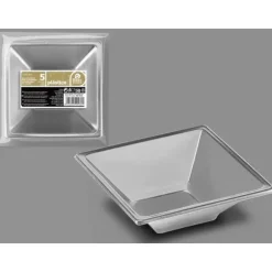 5 bols carrés argentés en plastique réutilisable - 12 x 12 x 4 cm