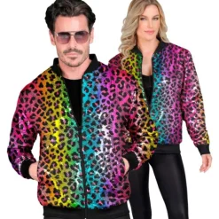 Bombers à sequins à motifs léopard arc-en-ciel pour adulte - Taille au choix