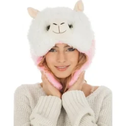Bonnet Adulte - Lama - Blanc et Rose