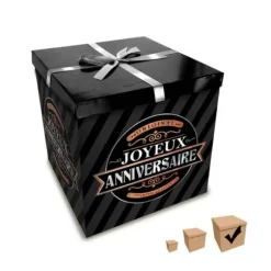 Boîte Cadeau Joyeux Anniversaire Noire - 30 x 30 cm