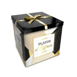 Boîte Cadeau Plaisir d'Offrir - Noir et Or - 20 x 20 cm