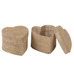2 boîtes en jute en forme de cœur - 6 x 4,5 x 6 cm