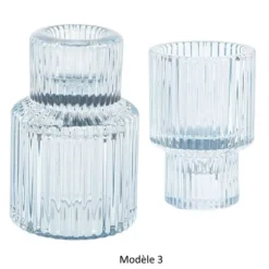 Bougeoir double bleu en verre - Antonio - 5,5 x 8,5 cm - Modèle au choix