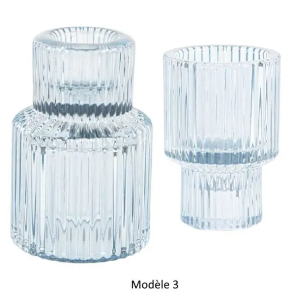 Bougeoir double bleu en verre - Antonio - 5,5 x 8,5 cm - Modèle au choix