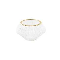 Bougeoir Double - Mauro - Verre Rainure Transparent et Liseré Or - 7,5 cm