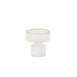 Bougeoir Double - Mauro - Verre Rainure Transparent et Liseré Or - 6 cm
