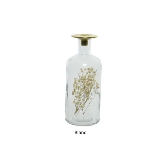 Bougeoir en verre avec fleurs séchées en décor - 24 cm - Couleur au choix
