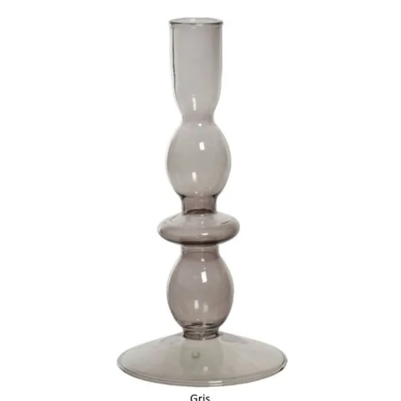 Bougeoir en verre avec fleurs séchées en décor - 24 cm - Couleur au choix