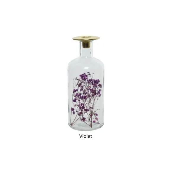 Bougeoir en verre avec fleurs séchées en décor - 24 cm - Couleur au choix