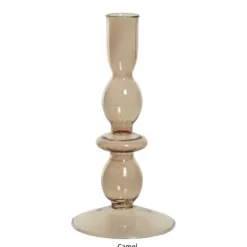 Bougeoir en verre avec fleurs séchées en décor - 24 cm - Couleur au choix