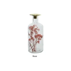 Bougeoir en verre avec fleurs séchées en décor - 24 cm - Couleur au choix