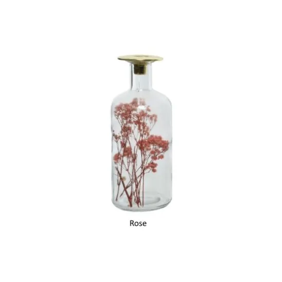 Bougeoir en verre avec fleurs séchées en décor - 24 cm - Couleur au choix