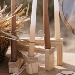 5 bougeoirs design articulés en bois - 20 x 10 x 3 cm