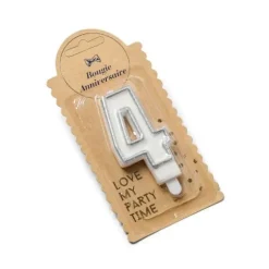 Bougie Chiffre 4 Pailleté Argent