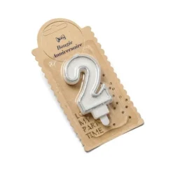 Bougie d'Anniversaire Chiffre 2 - Pailletée Argent