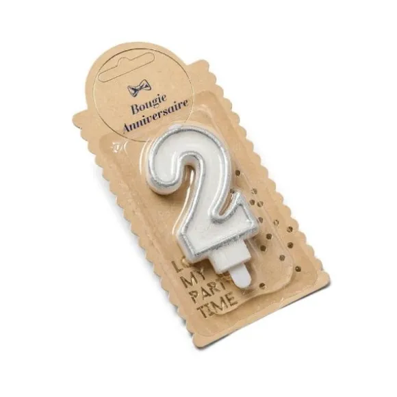 Bougie d'Anniversaire Chiffre 2 - Pailletée Argent