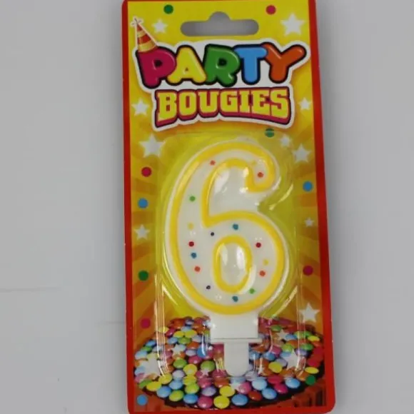 Bougie d'Anniversaire Chiffre 6 - Divers Coloris