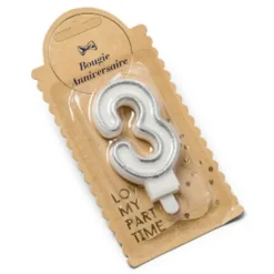 Bougie d'Anniversaire Chiffre 3 - Pailletée Argent