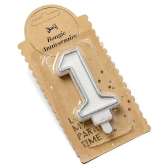 Bougie d'Anniversaire Chiffre 1 - Pailletée Argent