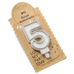 Bougie d'Anniversaire Chiffre 5 - Pailletée Argent