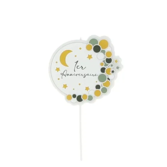 Bougie "1er Anniversaire" sur pic - Diamètre 8 cm - Collection Dans les Nuages - Modèle au choix