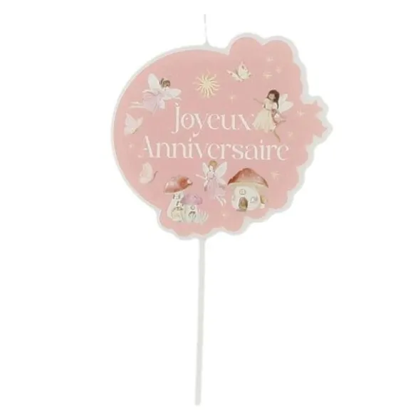 Bougie "Joyeux Anniversaire" sur pic - Diamètre 8 cm - Collection Fairy World