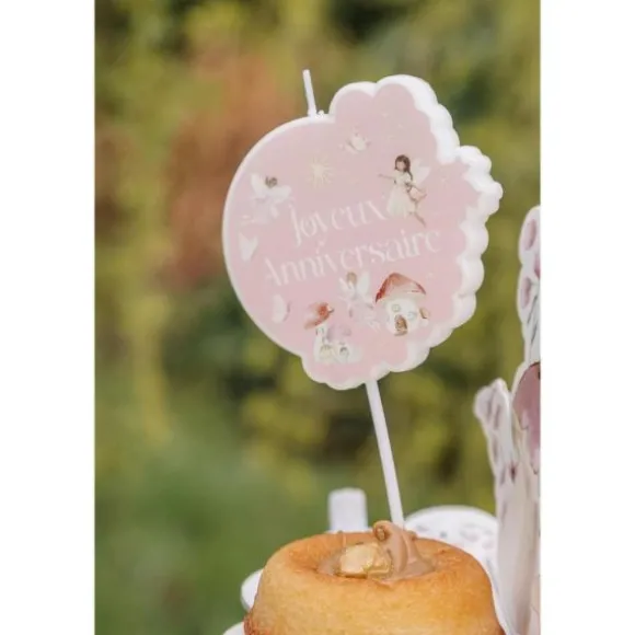Bougie "Joyeux Anniversaire" sur pic - Diamètre 8 cm - Collection Fairy World