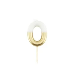 Bougie Métal blanc et or sur pique en bois - 10,5 cm - Chiffre au Choix