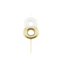 Bougie Métal blanc et or sur pique en bois - 10,5 cm - Chiffre au Choix