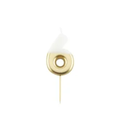 Bougie Métal blanc et or sur pique en bois - 10,5 cm - Chiffre au Choix