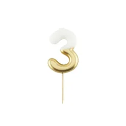 Bougie Métal blanc et or sur pique en bois - 10,5 cm - Chiffre au Choix