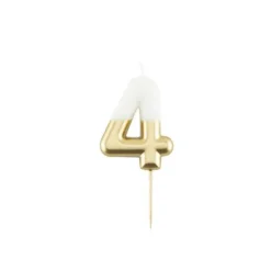 Bougie Métal blanc et or sur pique en bois - 10,5 cm - Chiffre au Choix
