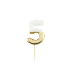 Bougie Métal blanc et or sur pique en bois - 10,5 cm - Chiffre au Choix