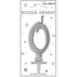 Bougie métallisée argentée pour anniversaire - 6 cm - Chiffre au choix