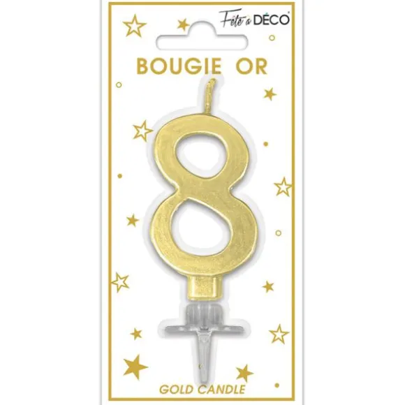 Bougie métallisée dorée pour anniversaire - 6 cm - Chiffre au choix
